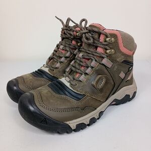 Keen Womens Waterproof Hiking Boots 7.5 Timberwolf Leather Ridge Flex Job Site